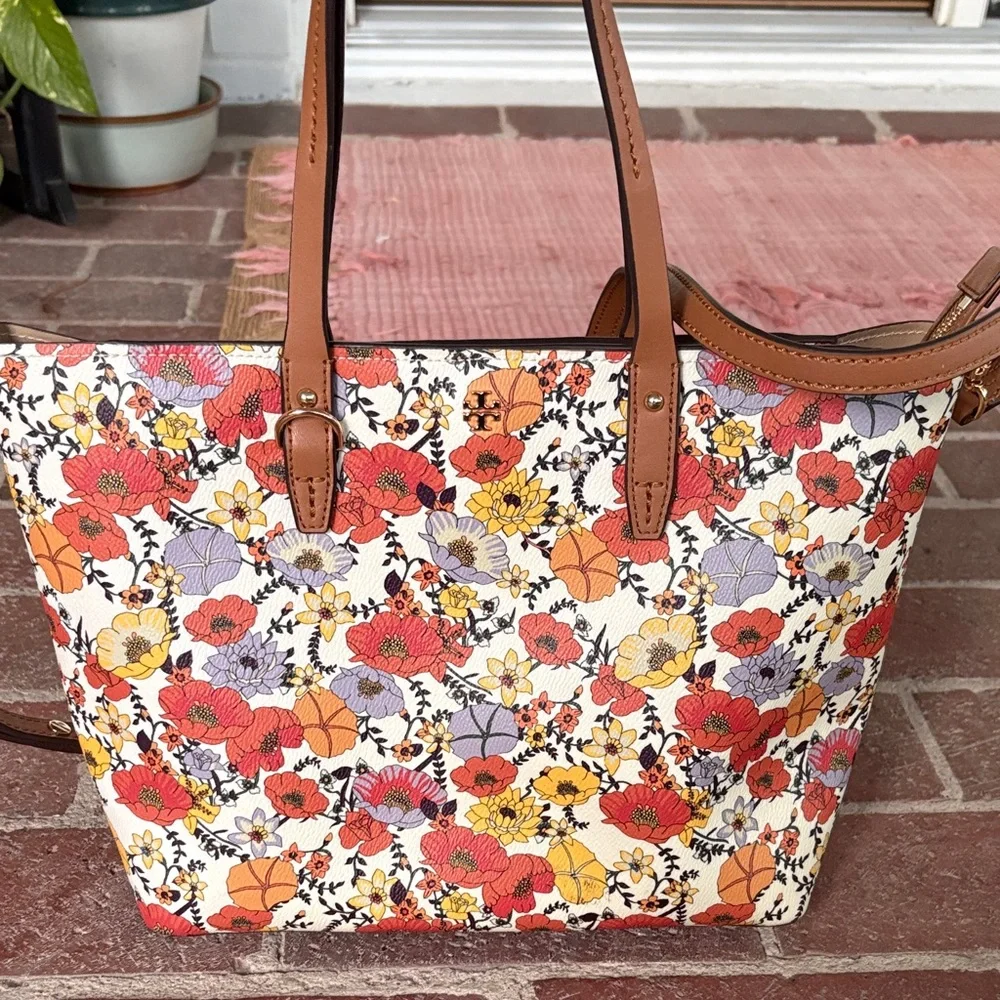 Tory Burch Like New Kerrington Blossom Ditsy Floral Tote w Tan Handles